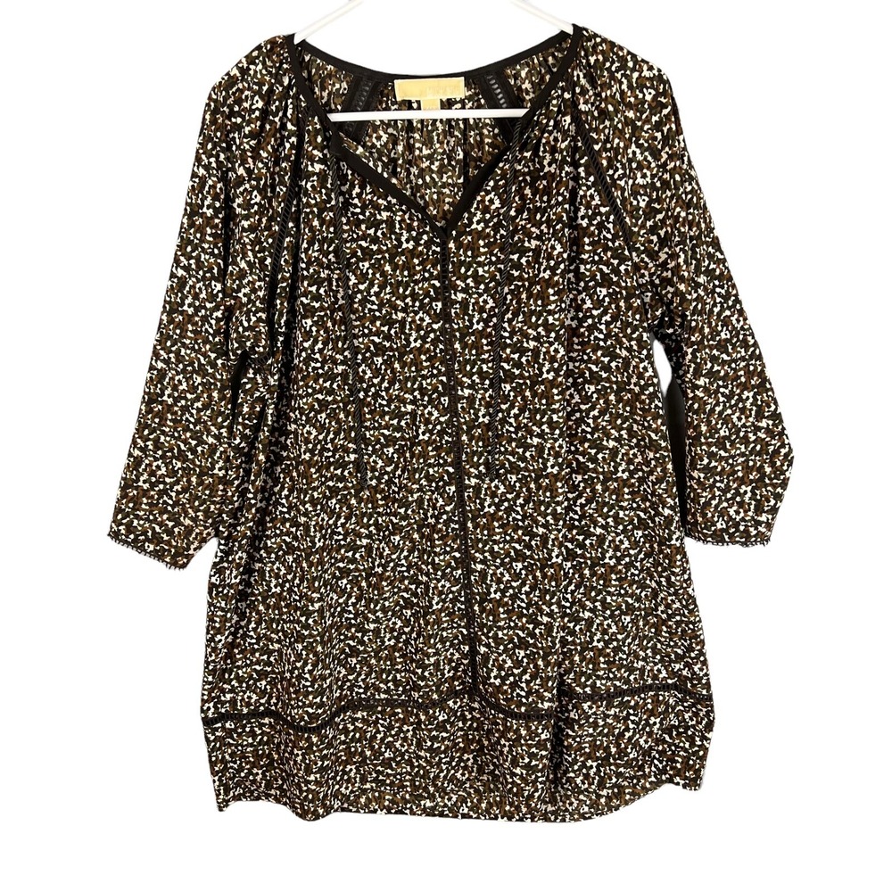 Michael‎ Kors Women's Size XXS V Neck Front Gathered 3/4 Sleeves Tunic Top Cover